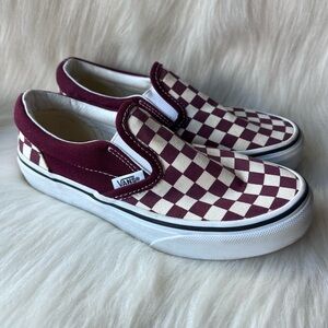 Vans Maroon and White Checkered Slip-Ons. Kids Size 1.5
